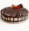 Cherry Crown Chocolate Truffle Cake with glossy glaze, white swirl design, and cherry topping