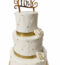 Golden Elegance wedding cake with elegant fondant finish and Mr & Mrs topper, perfect for weddings and anniversaries