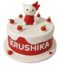 Red and white fondant Charming Doll Theme Cake birthday cake with doll topper and custom name design