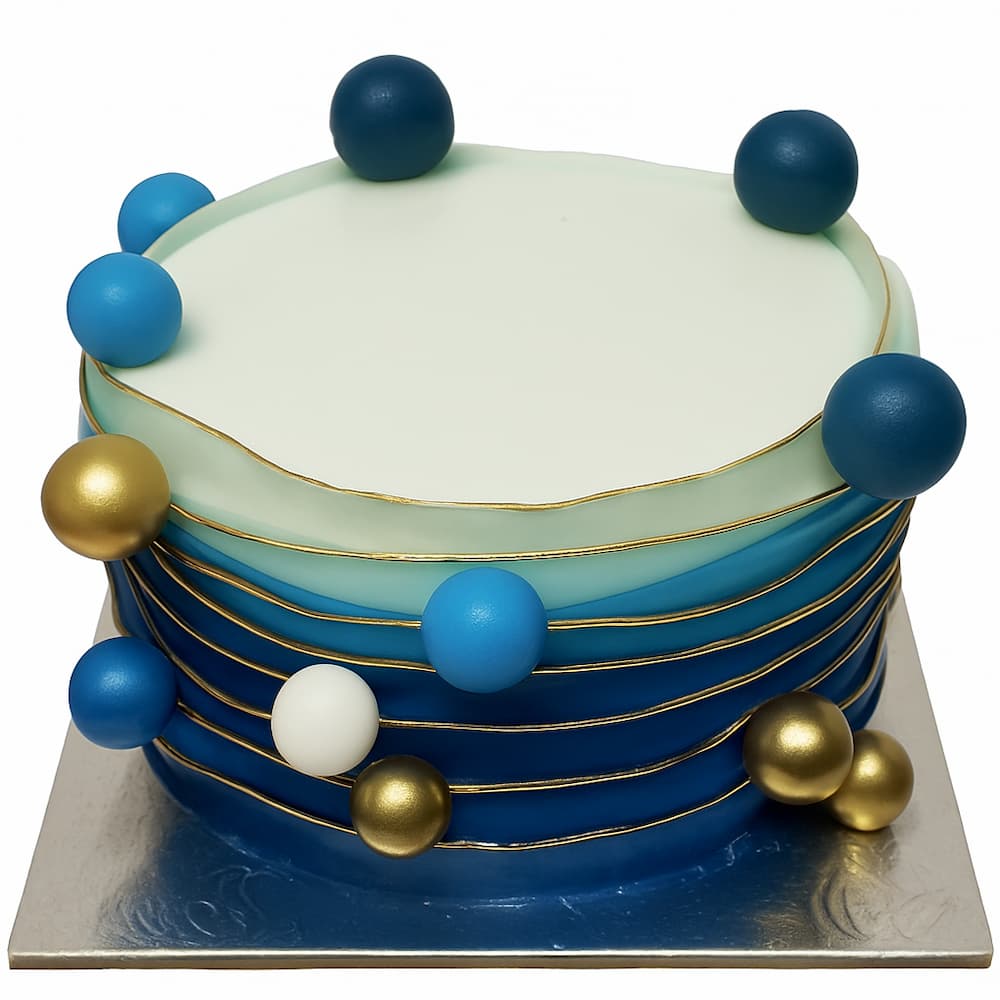 Royal Blue Theme Cake with edible golden spheres – BakersStreet Yelahanka.